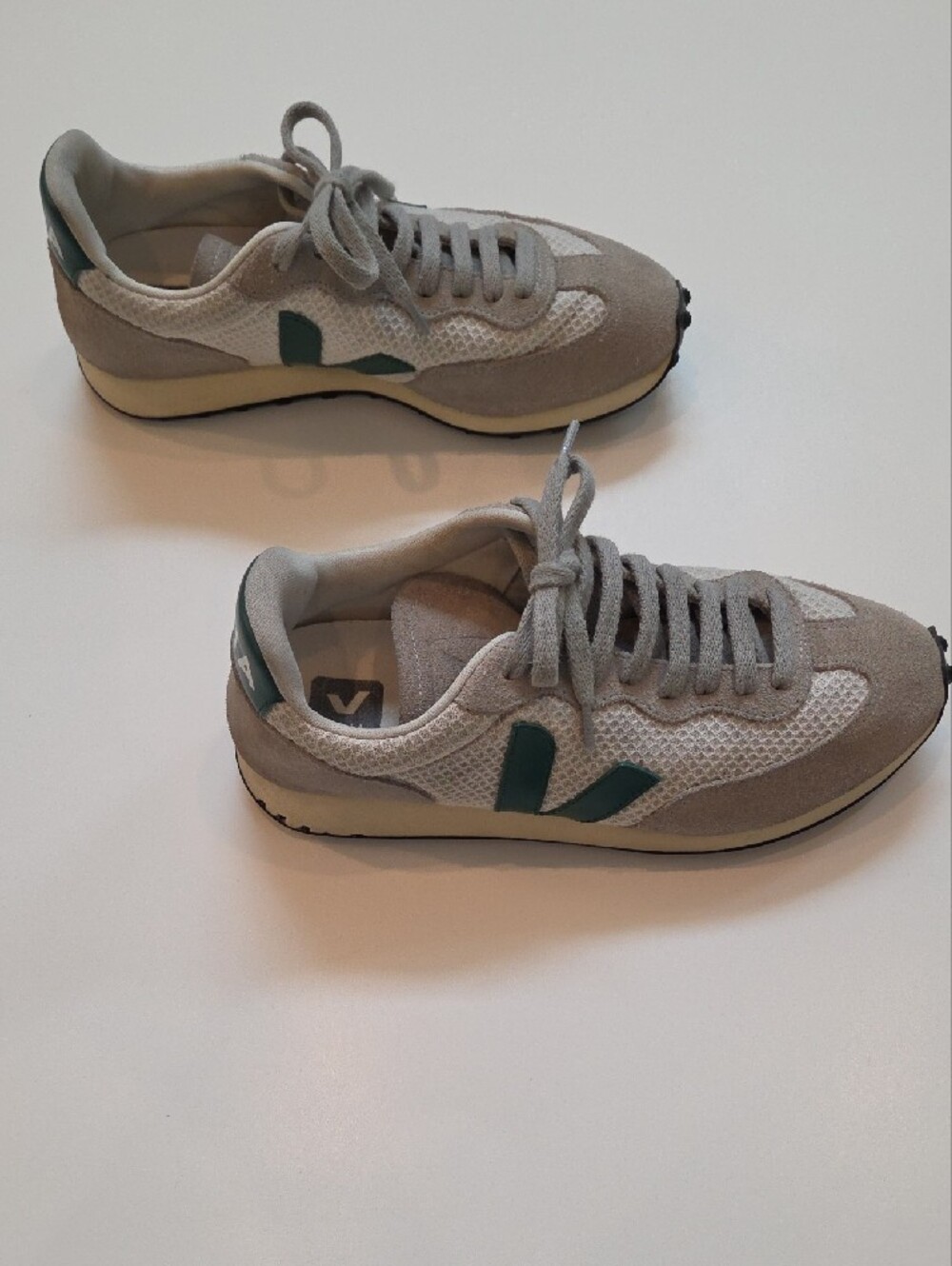 Veja Women's Gray Suede & Green Accent Sneakers